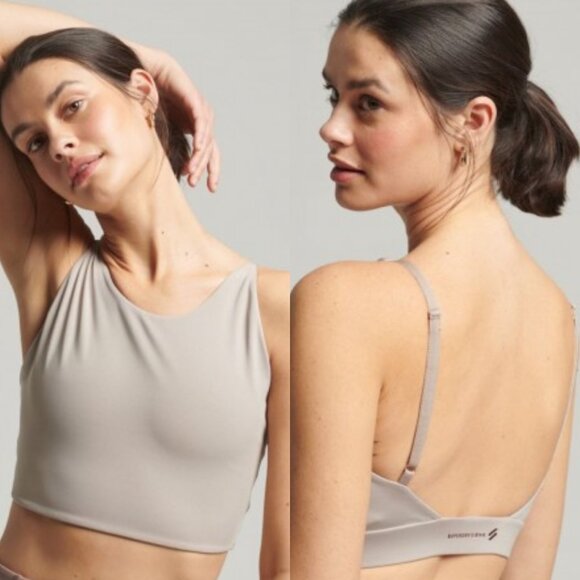 SUPERDRY SPORT Flex Open Back Crop Top Tank Top Womens 6 Wram Grey Athleisure - Picture 1 of 6